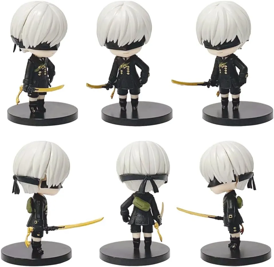 6pcs 2B Figure Statue Set, 4'' Mini 9S Action Figure Model A2 Cake Topper Figures Anime Figurine Decoration Birthday Gifts for Fans