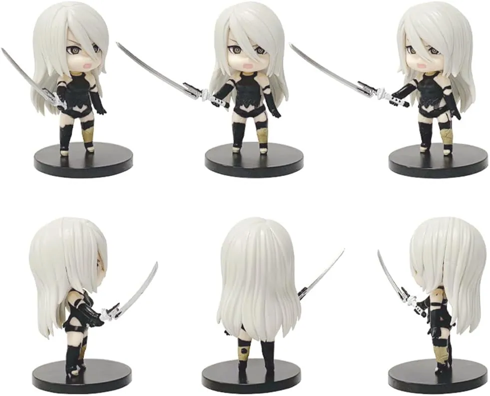 6pcs 2B Figure Statue Set, 4'' Mini 9S Action Figure Model A2 Cake Topper Figures Anime Figurine Decoration Birthday Gifts for Fans