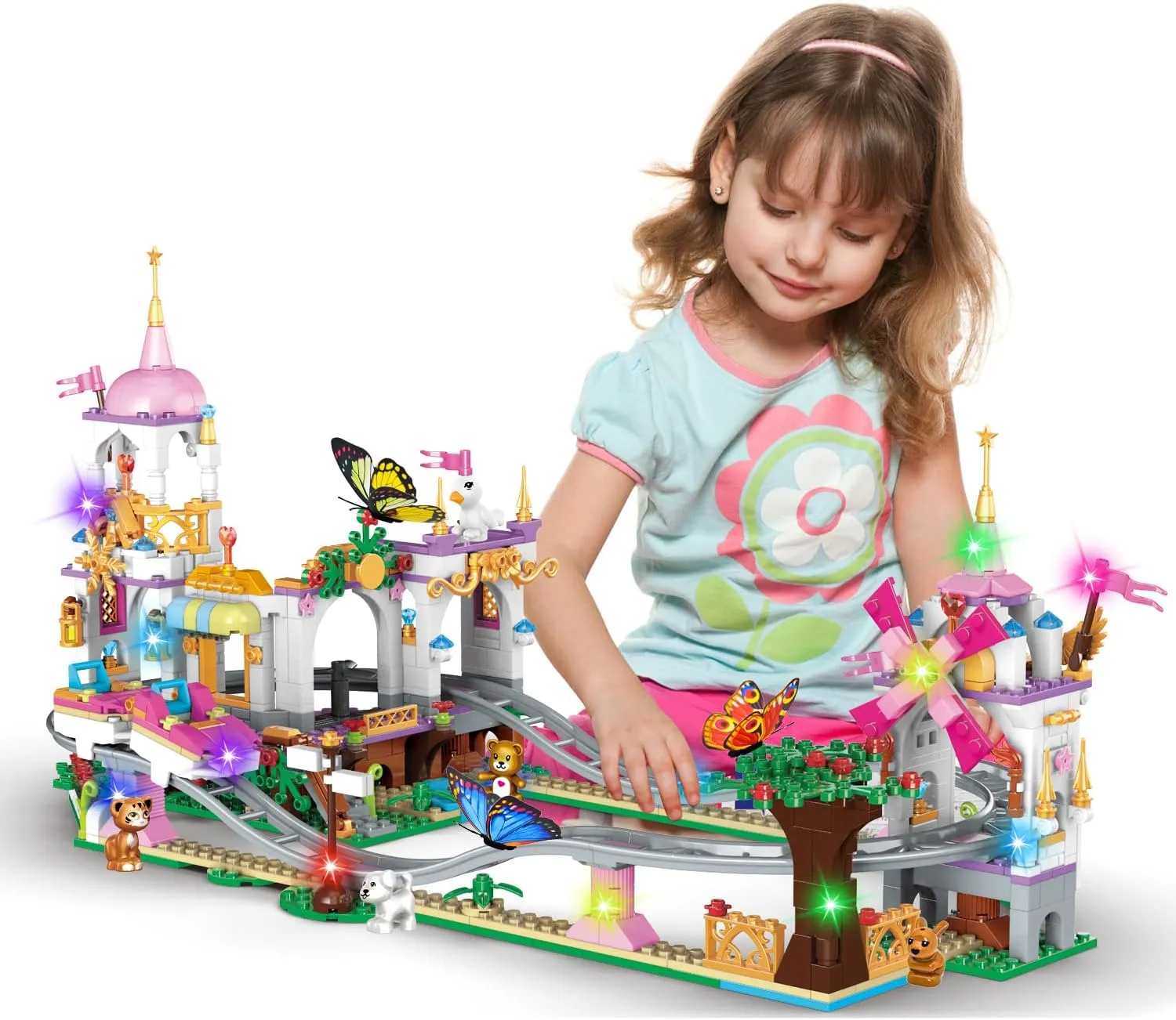 711 Piece Friends Roller Coaster Building Set,Girls Creative Amusement Park Building Kit,STEM Princess Castle | Pink Playground Park Model Brick Toy,Christmas Birthday Gift for Girls Age 6 