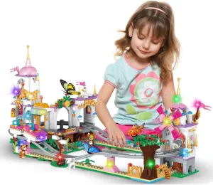 711 Piece Friends Roller Coaster Building Set,Girls Creative Amusement Park Building Kit,STEM Princess Castle | Pink Playground Park Model Brick Toy,Christmas Birthday Gift for Girls Age 6 
