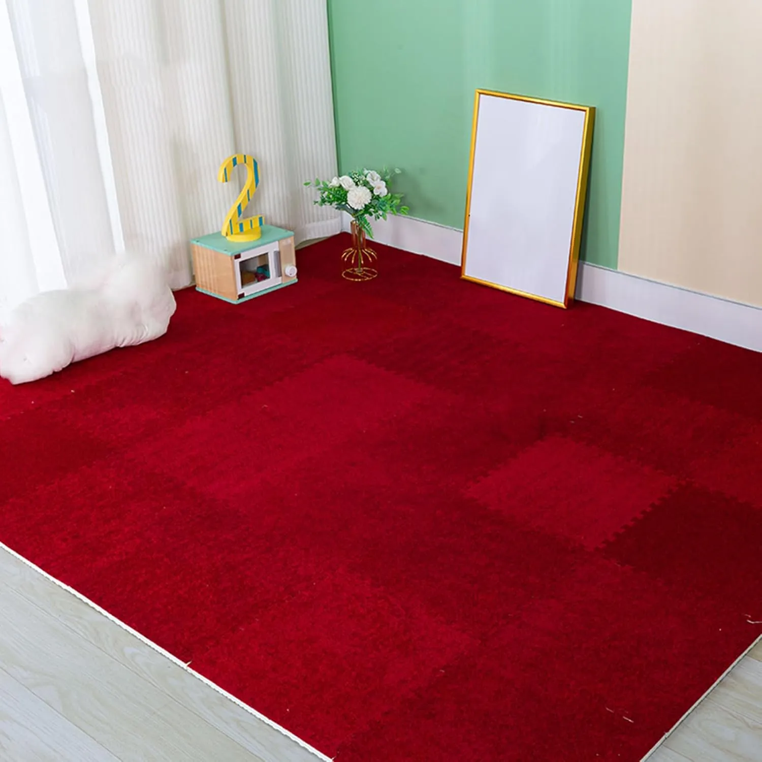 80 Pcs Interlocking Carpet Tiles, Short Pile Foam Square Floor Mats,Puzzle Play Mat Set for Playroom,Gym,Red