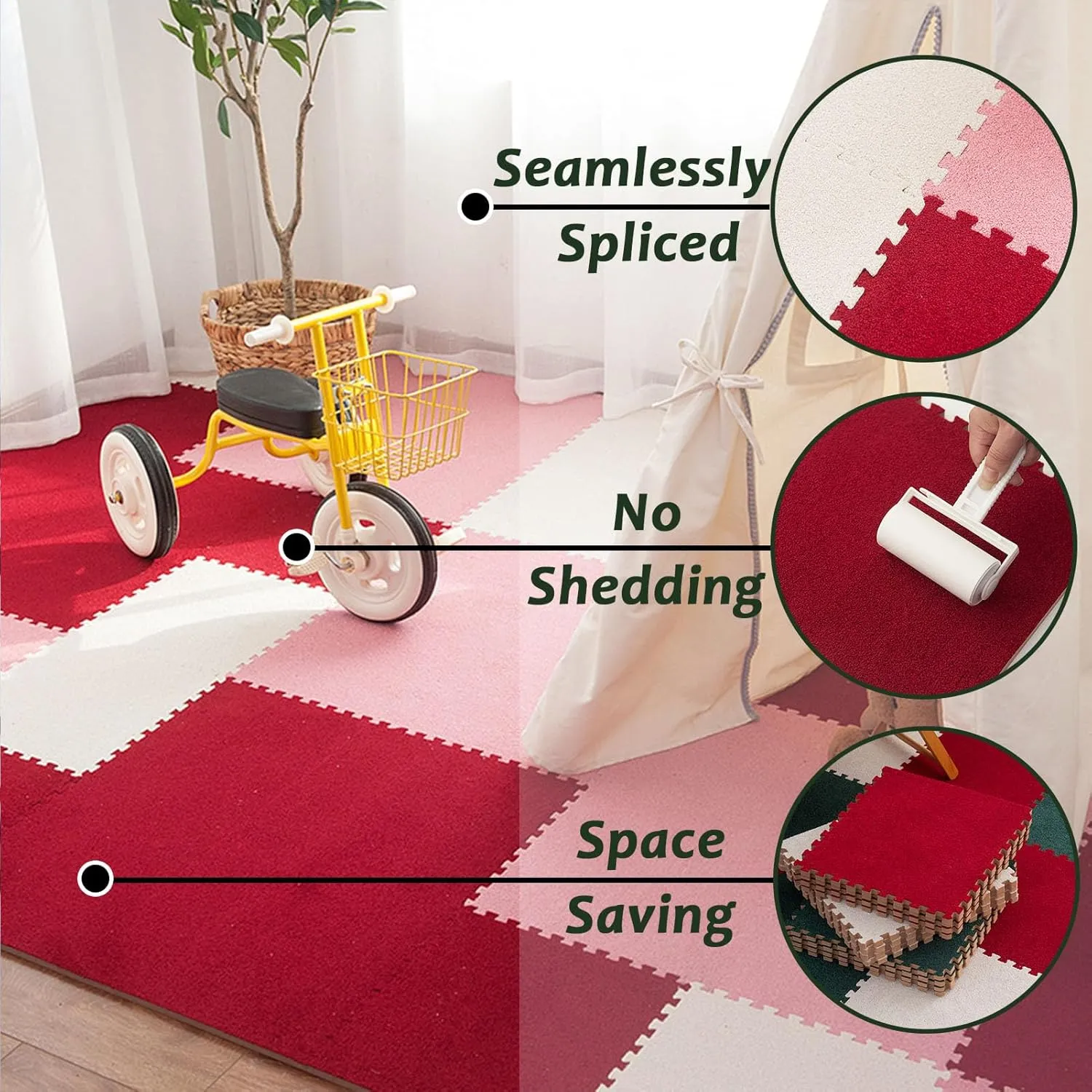 80 Pcs Interlocking Carpet Tiles, Short Pile Foam Square Floor Mats,Puzzle Play Mat Set for Playroom,Gym,Red