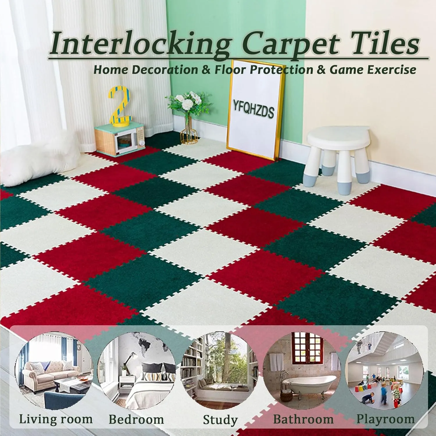80 Pcs Interlocking Carpet Tiles, Short Pile Foam Square Floor Mats,Puzzle Play Mat Set for Playroom,Gym,Red