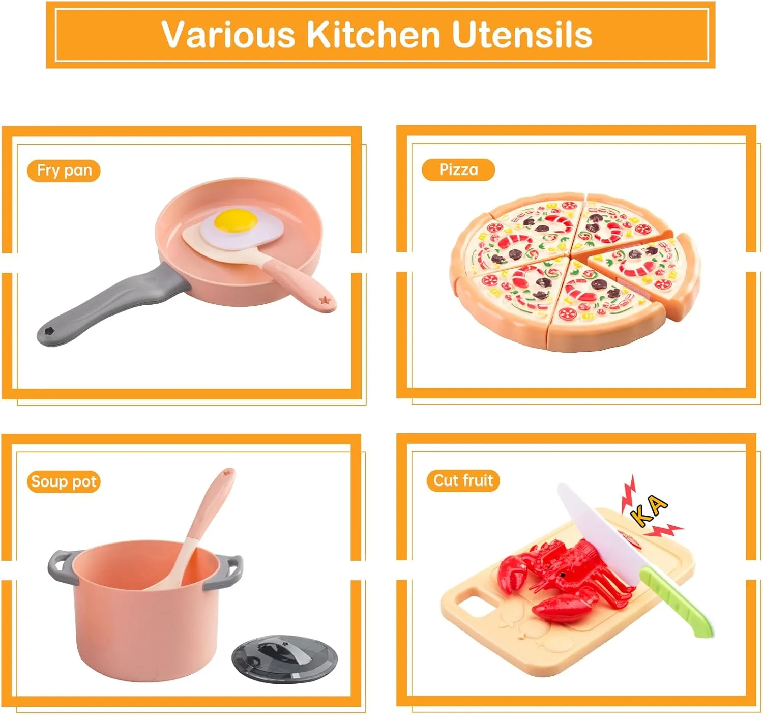 80Pcs Kitchen Playset, Toddler Pretend Cooking with Pots, Pans, Cookware, Food, Picnic Blanket, Fruits, Veges, Shopping Storage Basket, Dessert, Learning Gift for Girls Boys (Pink)