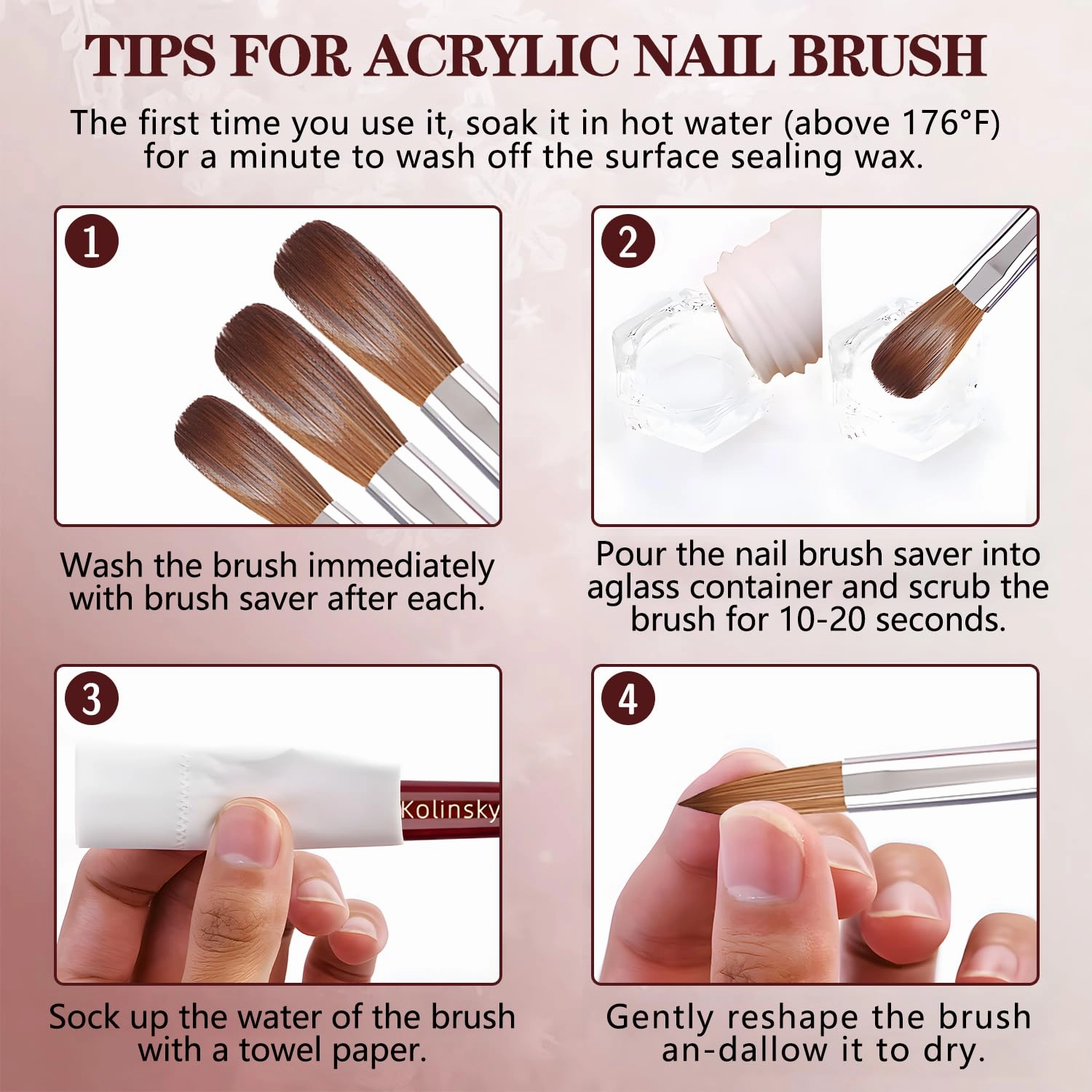 Acrylic Nail Art Brush, 100% Pure Kolinsky Hair Oval Nail Brush for Acrylic Application, Professional Nail Extension Manicure Tool Striping Nail Drawing Pen for DIY Home Salon (20#)