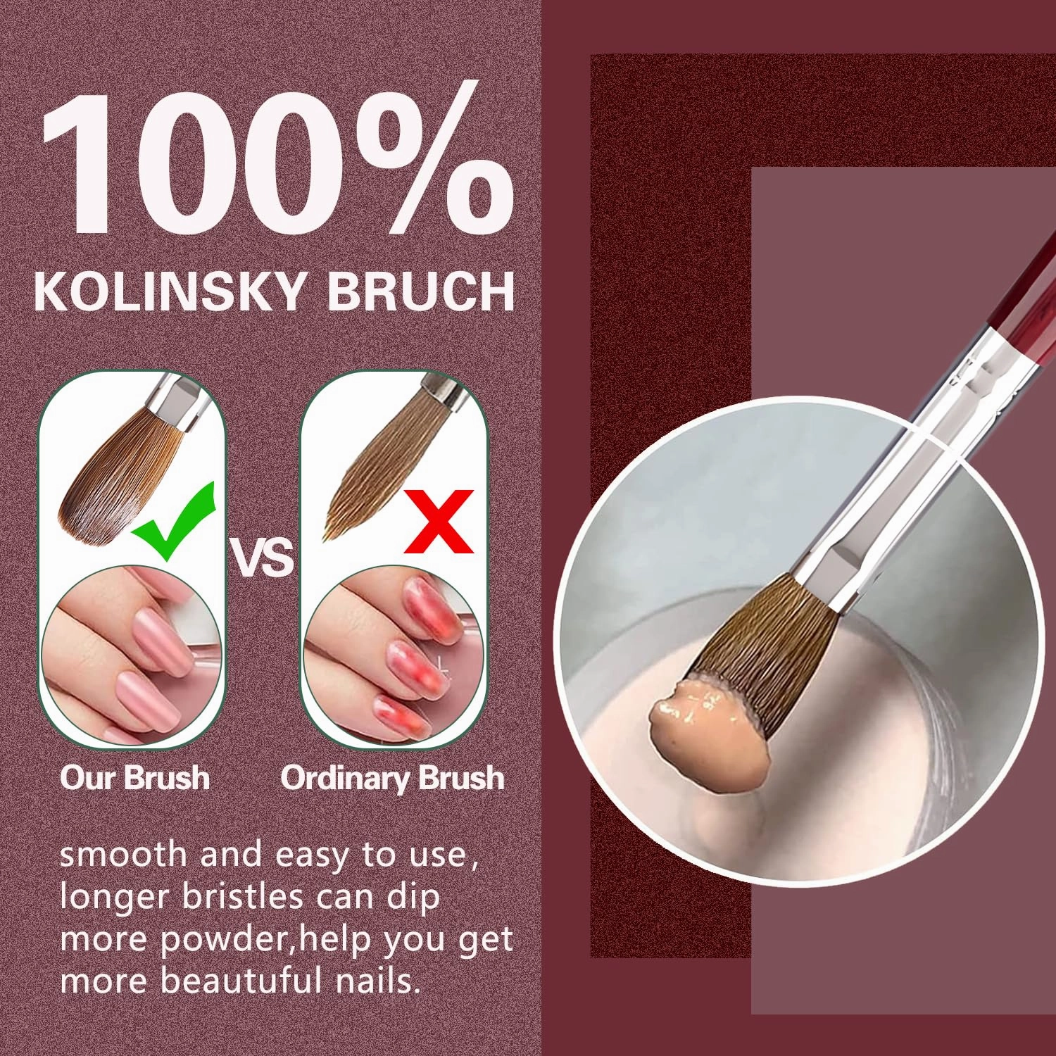 Acrylic Nail Art Brush, 100% Pure Kolinsky Hair Oval Nail Brush for Acrylic Application, Professional Nail Extension Manicure Tool Striping Nail Drawing Pen for DIY Home Salon (20#)