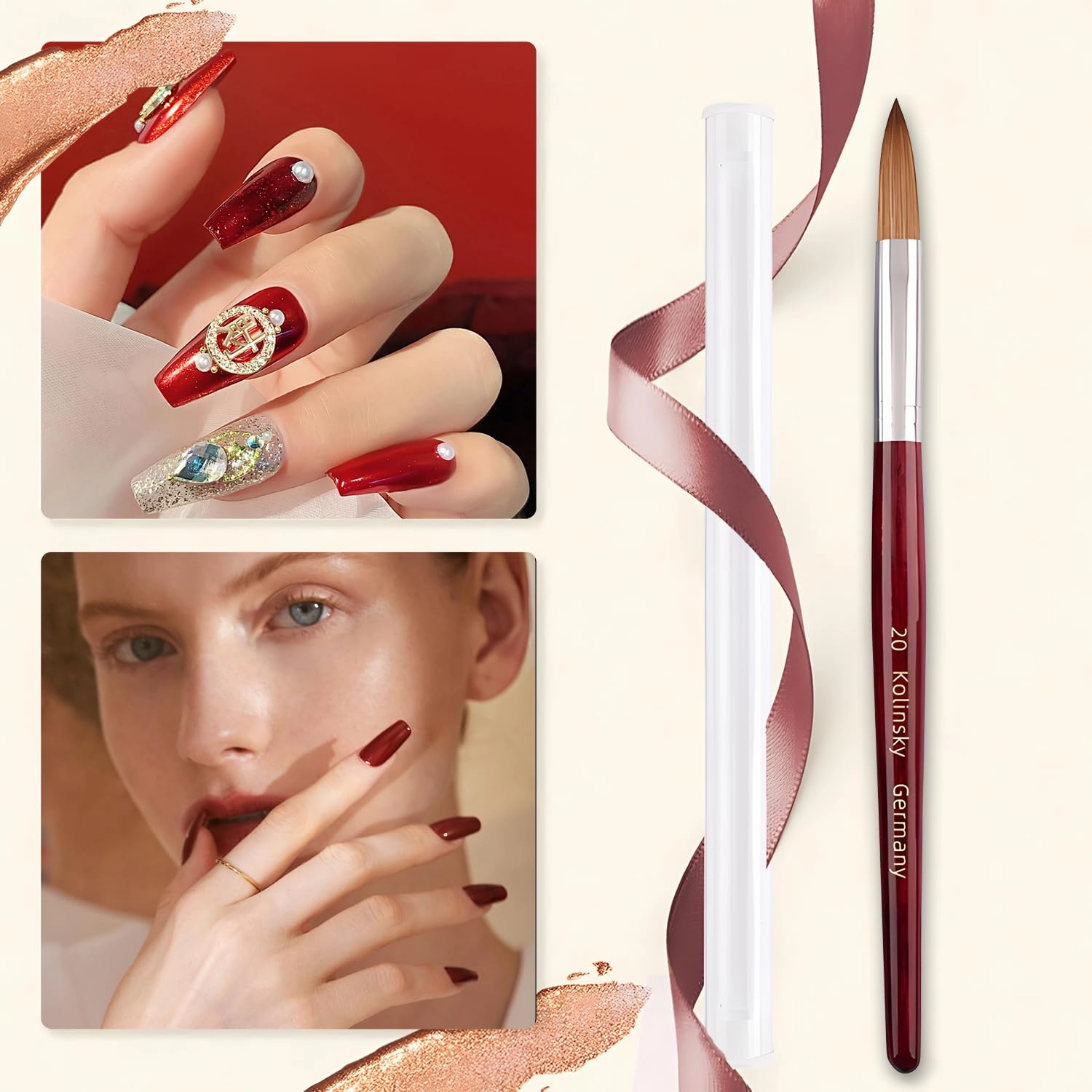 Acrylic Nail Art Brush, 100% Pure Kolinsky Hair Oval Nail Brush for Acrylic Application, Professional Nail Extension Manicure Tool Striping Nail Drawing Pen for DIY Home Salon (20#)