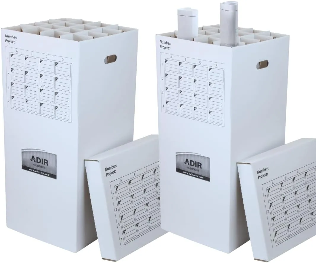 Adir 2 Pack of Cardboard Roll File Storage Organizer - Vertical File Sorter - Blueprint, Poster, Plans, Gift Wrap, And Map Holder Station-16 Slots (for Rolls up to 37 Inches Long)