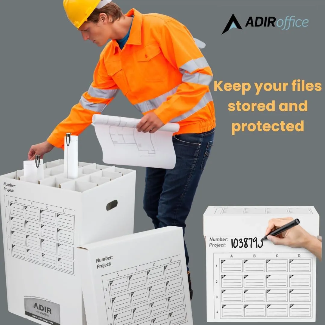 Adir 2 Pack of Cardboard Roll File Storage Organizer - Vertical File Sorter - Blueprint, Poster, Plans, Gift Wrap, And Map Holder Station-16 Slots (for Rolls up to 37 Inches Long)