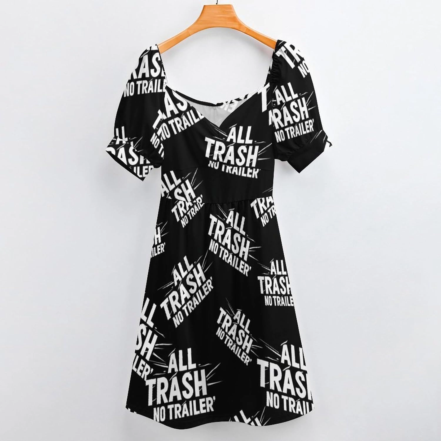All Trash No Trailer Casual Midi Dresses for Women Cute V Neck Puff Sleeve Summer Party Dress