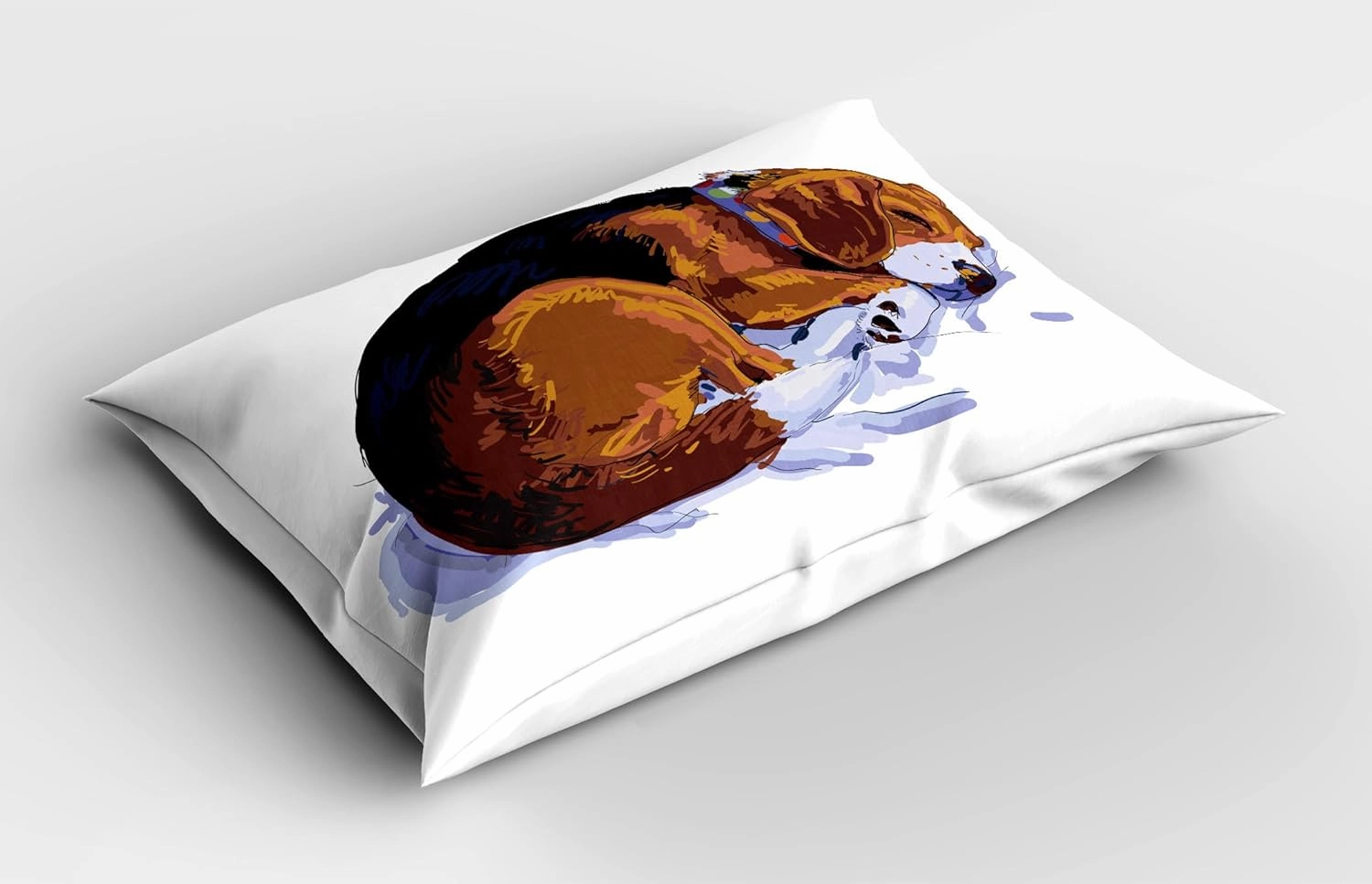 Ambesonne Beagle Pillow Sham Set of 2, Sketch Drawing Doodle Style Loyal Friend Sleeping on Plain Backdrop, Quality Microfiber Bedding Item for All Seasons, 30" x 20", Black Pale Caramel