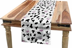 Ambesonne Cow Print Table Runner, Animal Cow Hide Pattern Doodle Cartoon Drawing Farming Husbandry, Dining Room Kitchen Rectangular Runner, 12" X 72", Black Pink