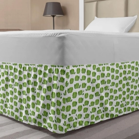 Ambesonne Farming Bed Skirt, Drawing Cabbage Lettuce Leafy Veggie Repetitive Illustrations in Rows Print, Elastic Bedskirt Dust Ruffle Wrap Around for Bedding Decor, Full, Fern Green White