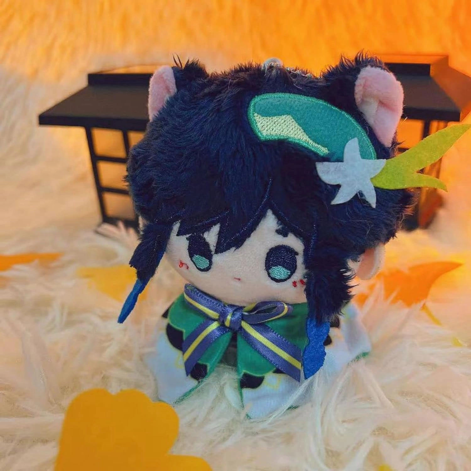 Anime Charms Plush Toys Venti Zhongli Kazuha Xiao Plush Toy, Keychain Anime Figure Soft Stuffed Gift for Game Fans（Venti）