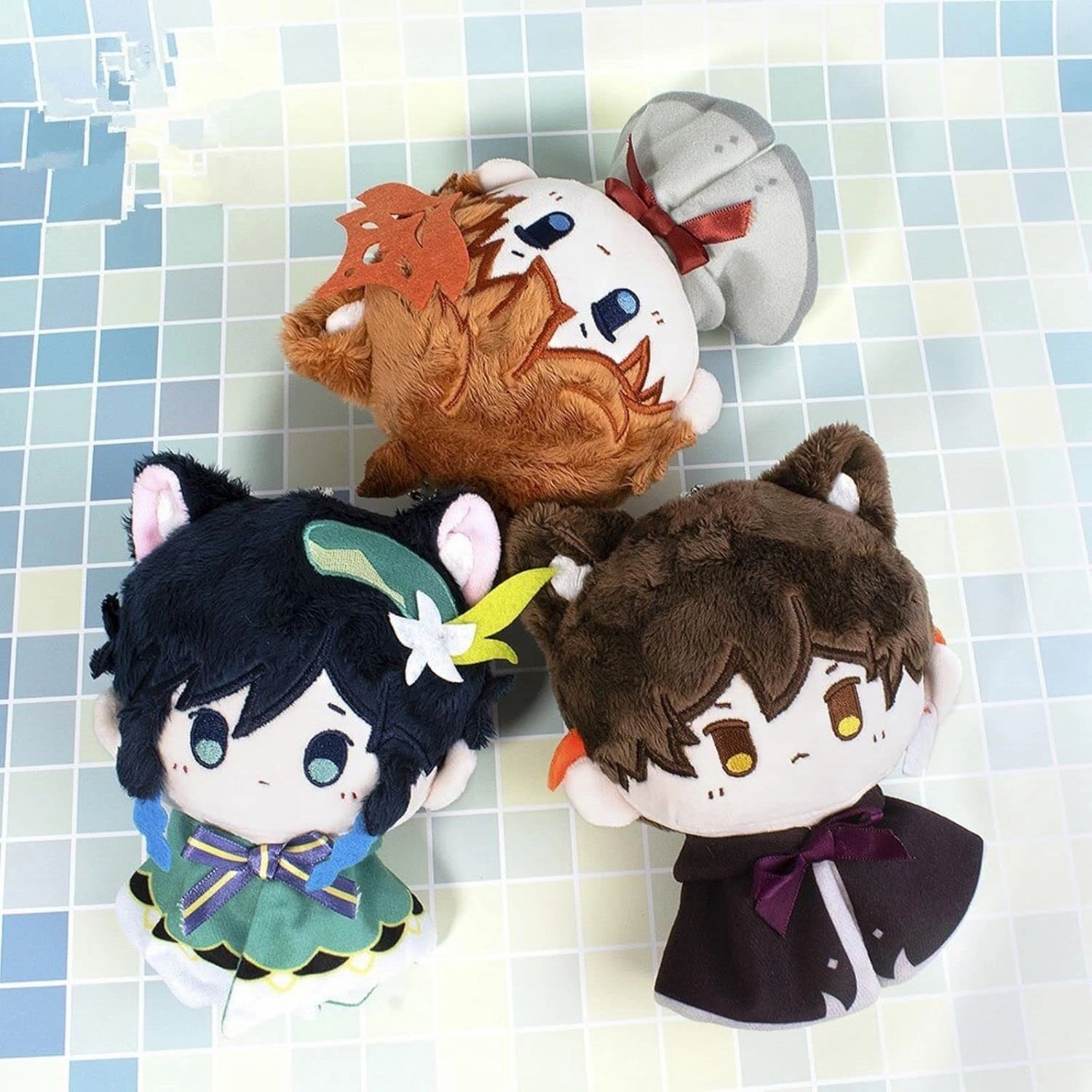 Anime Charms Plush Toys Venti Zhongli Kazuha Xiao Plush Toy, Keychain Anime Figure Soft Stuffed Gift for Game Fans（Venti）
