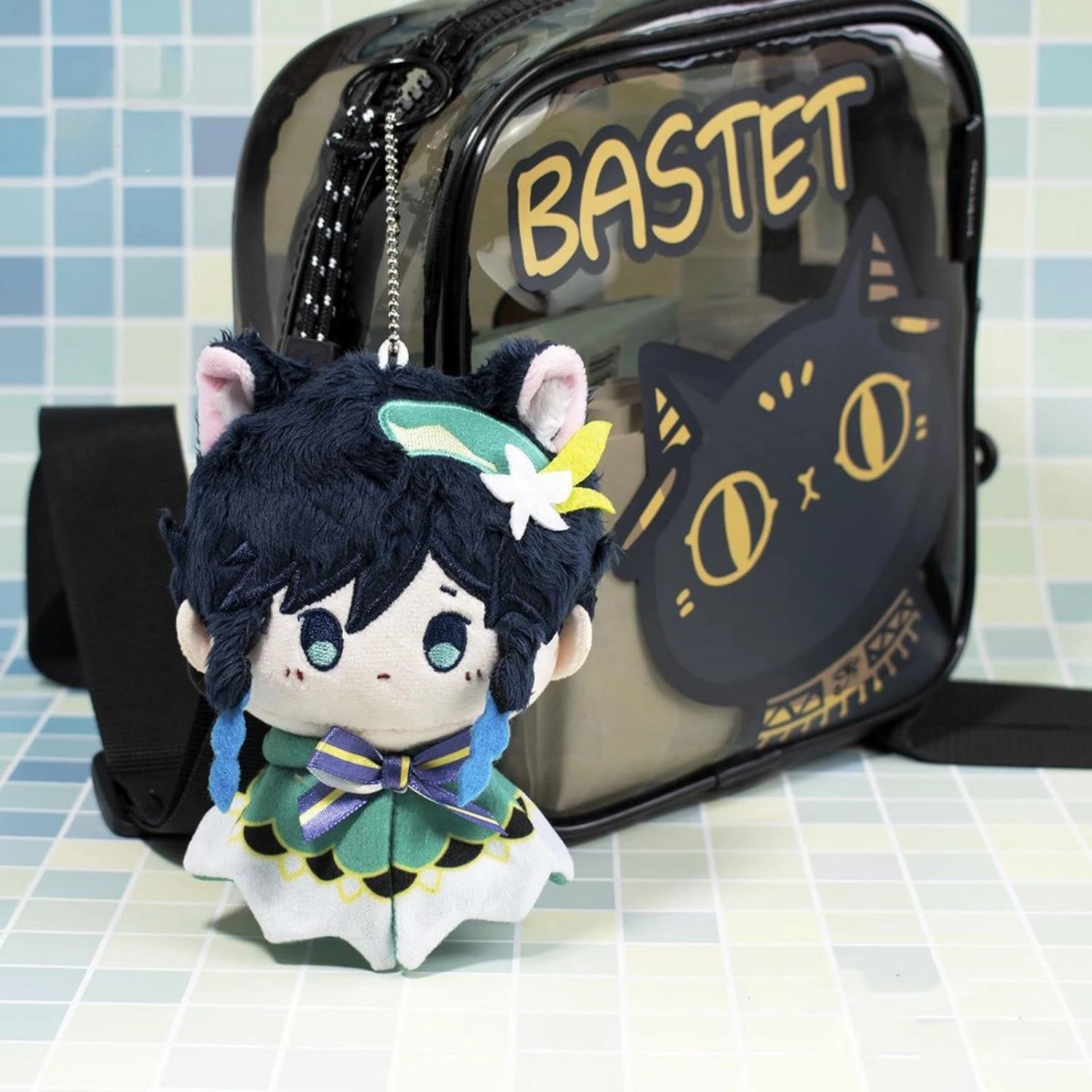 Anime Charms Plush Toys Venti Zhongli Kazuha Xiao Plush Toy, Keychain Anime Figure Soft Stuffed Gift for Game Fans（Venti）