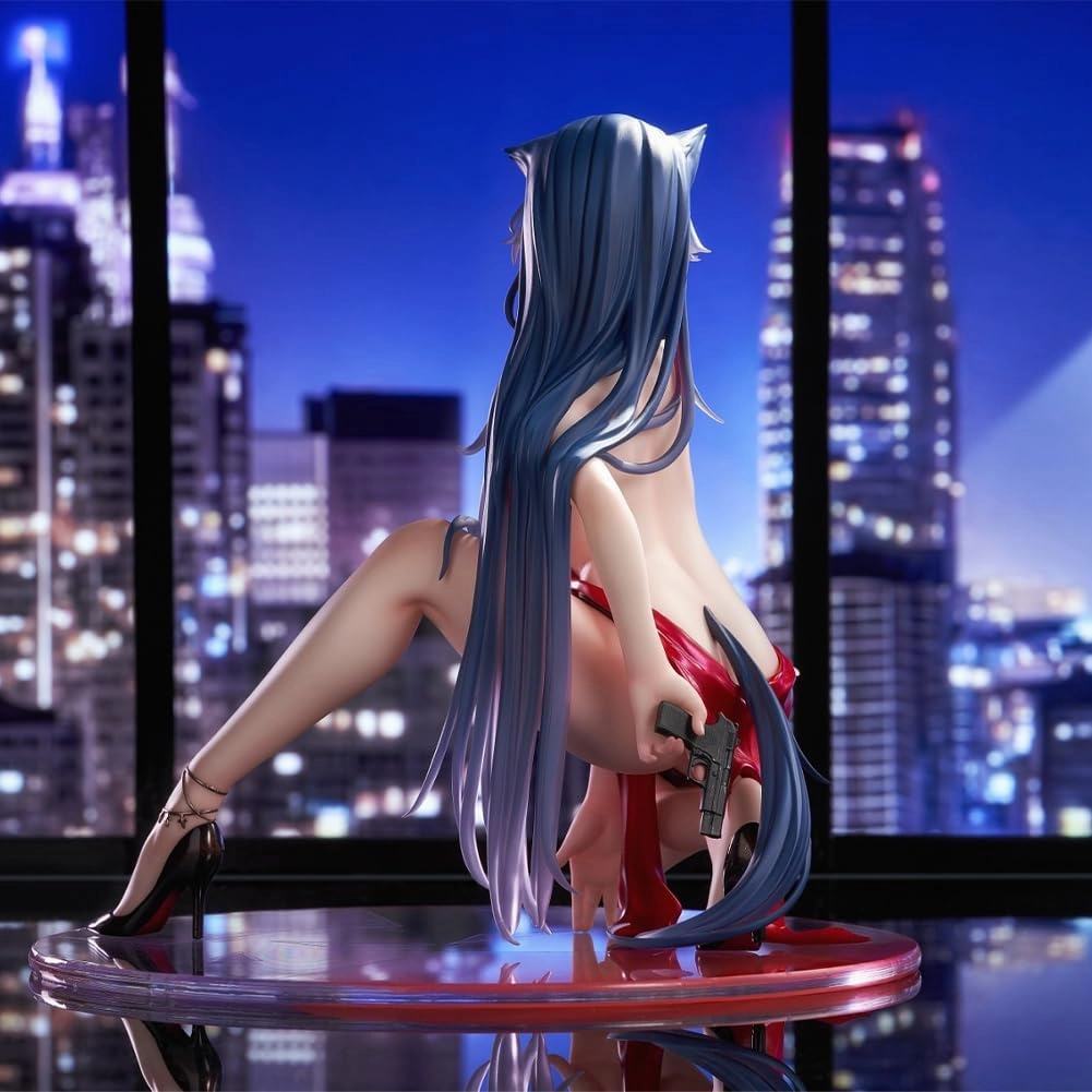 Anime Texas Figure Game Character Texas Statue Model, 16cm Red Dress Squatting Pose Girl Figure, PVC Handmade Collectibles Desktop Decoration Gifts