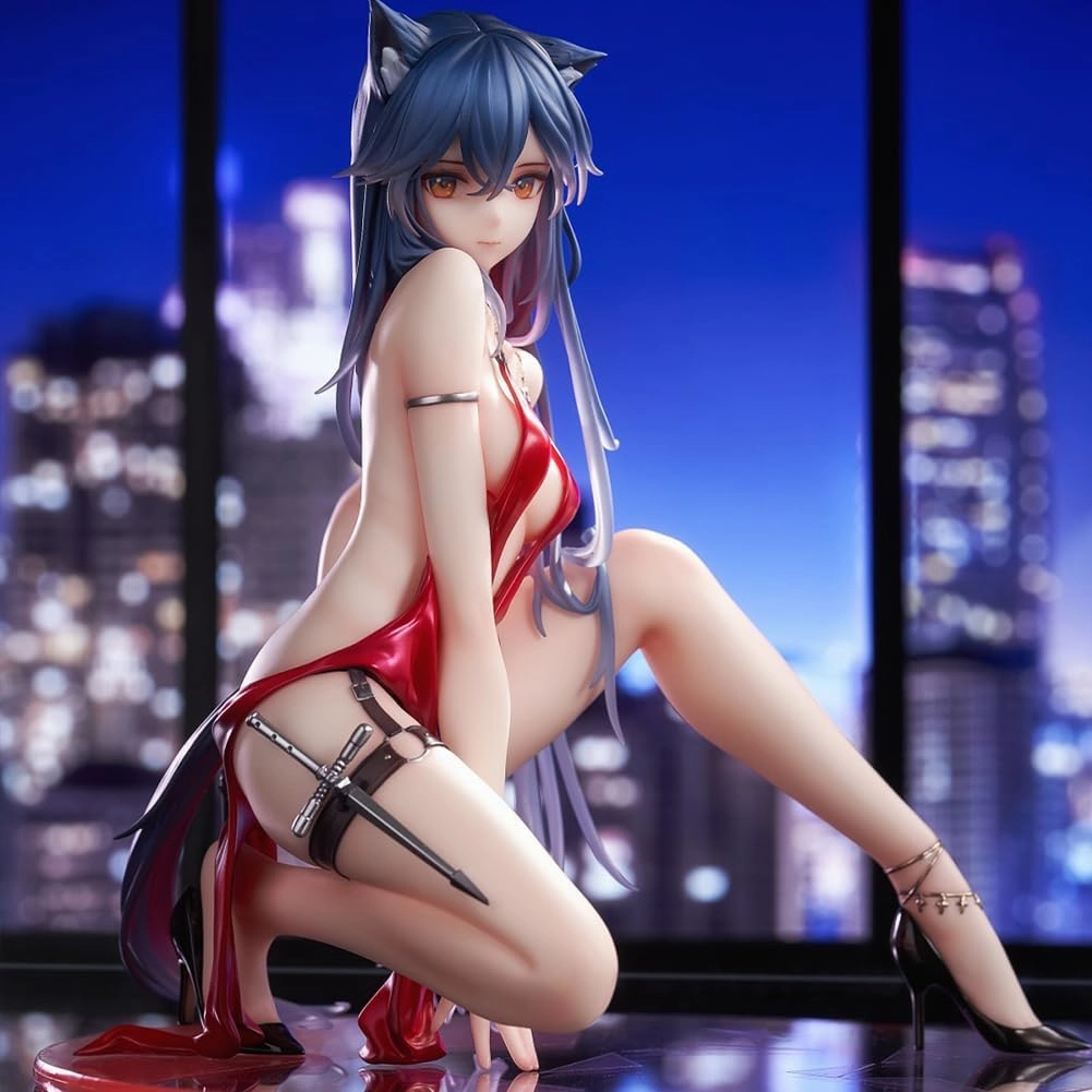 Anime Texas Figure Game Character Texas Statue Model, 16cm Red Dress Squatting Pose Girl Figure, PVC Handmade Collectibles Desktop Decoration Gifts