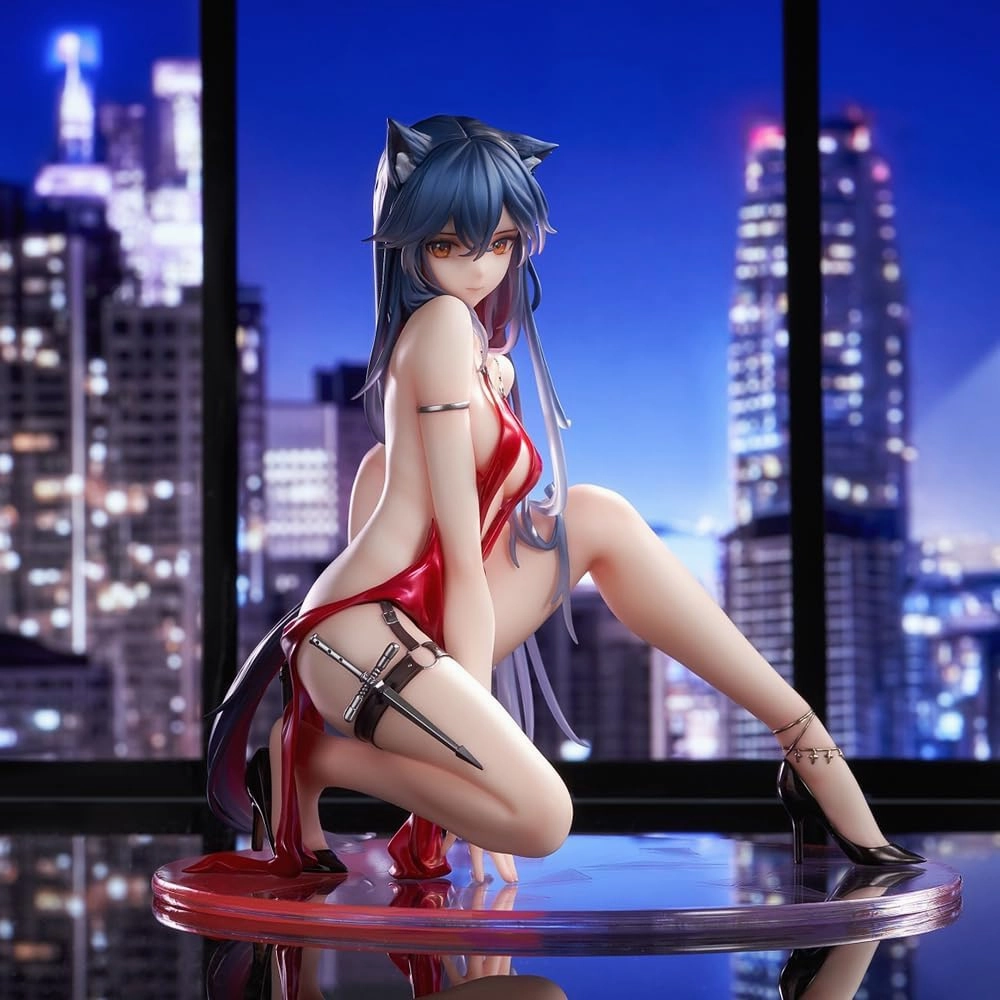 Anime Texas Figure Game Character Texas Statue Model, 16cm Red Dress Squatting Pose Girl Figure, PVC Handmade Collectibles Desktop Decoration Gifts