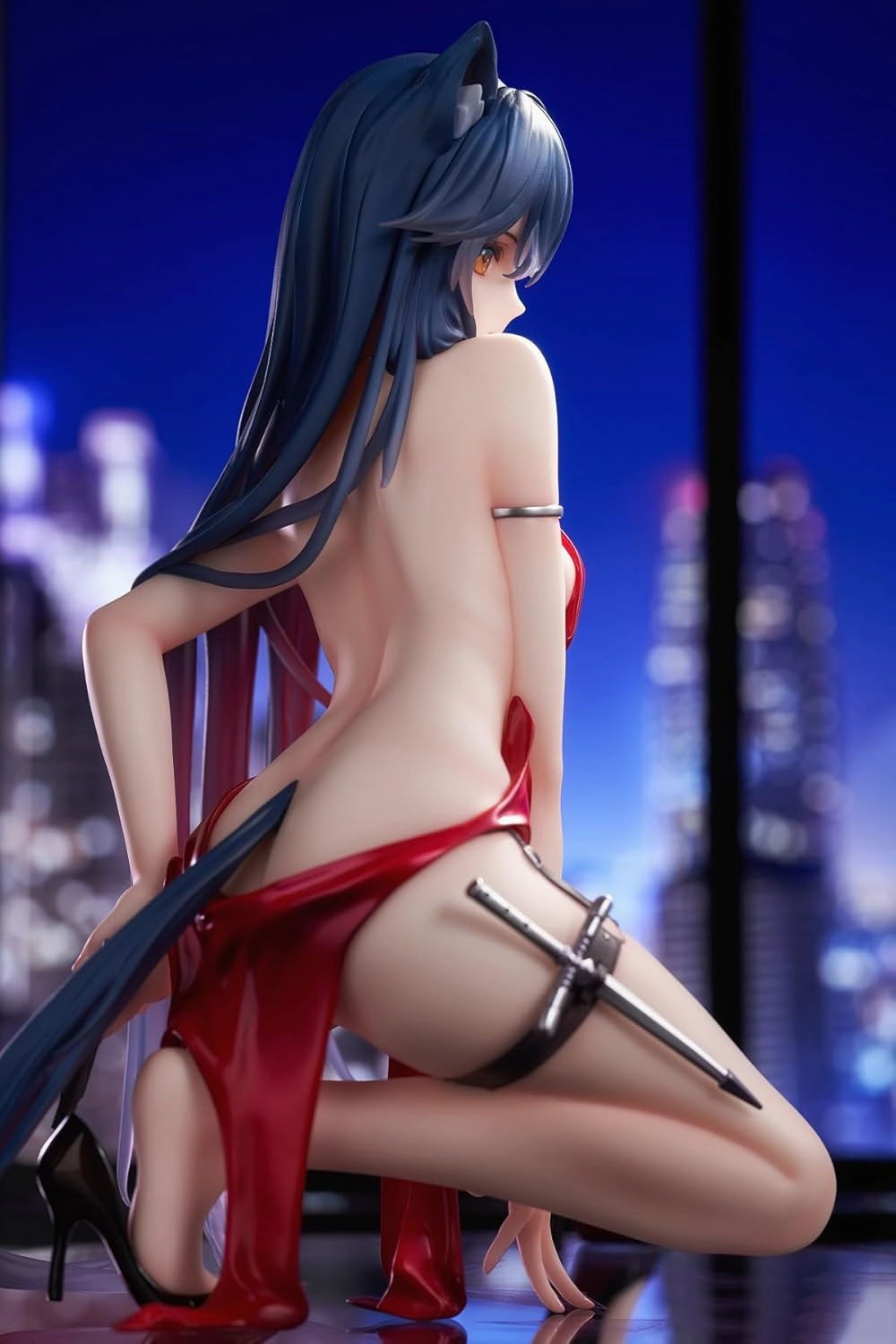 Anime Texas Figure Game Character Texas Statue Model, 16cm Red Dress Squatting Pose Girl Figure, PVC Handmade Collectibles Desktop Decoration Gifts