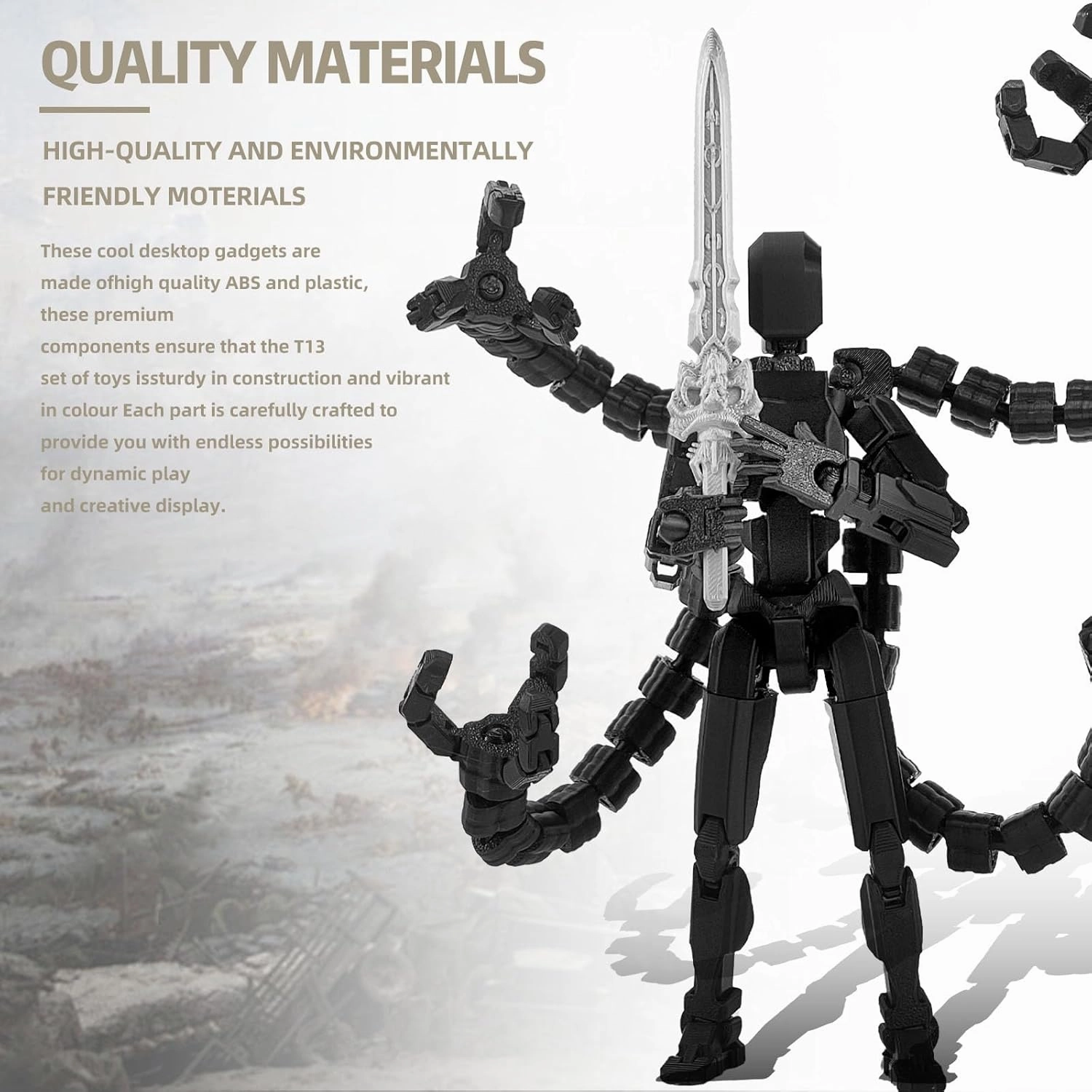 Assembly Completed 7.2inch T13 Action Figure 3D Printed Multi-Jointed Movable T13 Nova 13 Robot 13 Action Figure Desktop Decorations for Game Lovers (Black2)