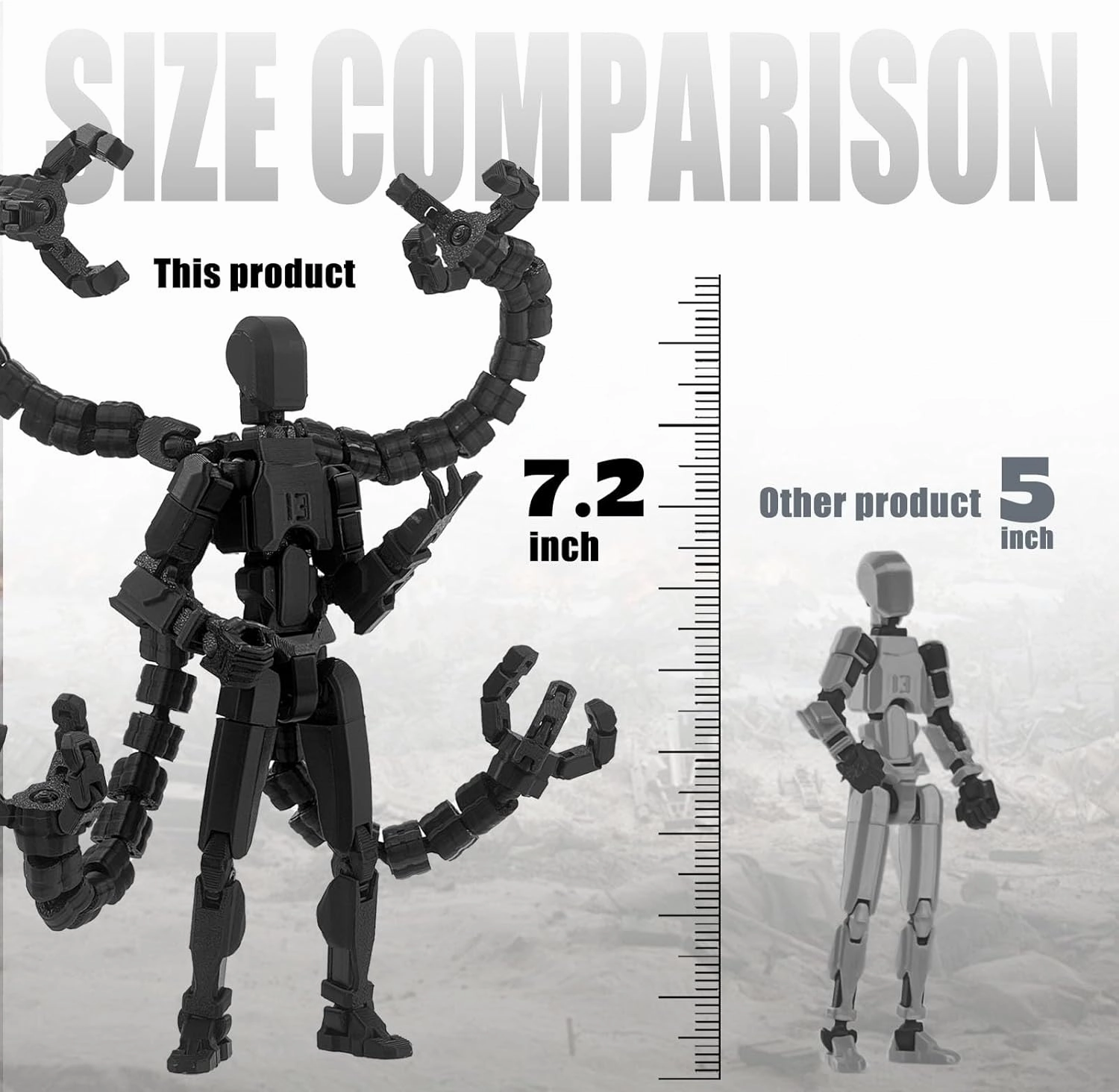 Assembly Completed 7.2inch T13 Action Figure 3D Printed Multi-Jointed Movable T13 Nova 13 Robot 13 Action Figure Desktop Decorations for Game Lovers (Black2)