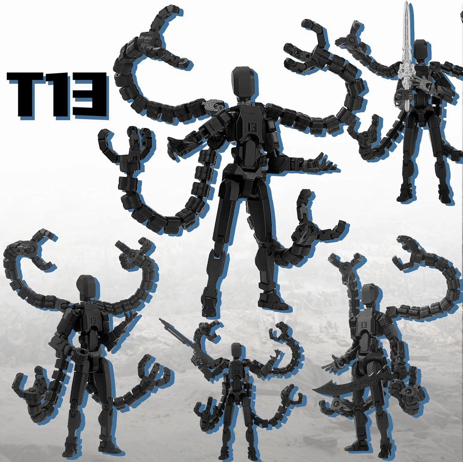 Assembly Completed 7.2inch T13 Action Figure 3D Printed Multi-Jointed Movable T13 Nova 13 Robot 13 Action Figure Desktop Decorations for Game Lovers (Black2)