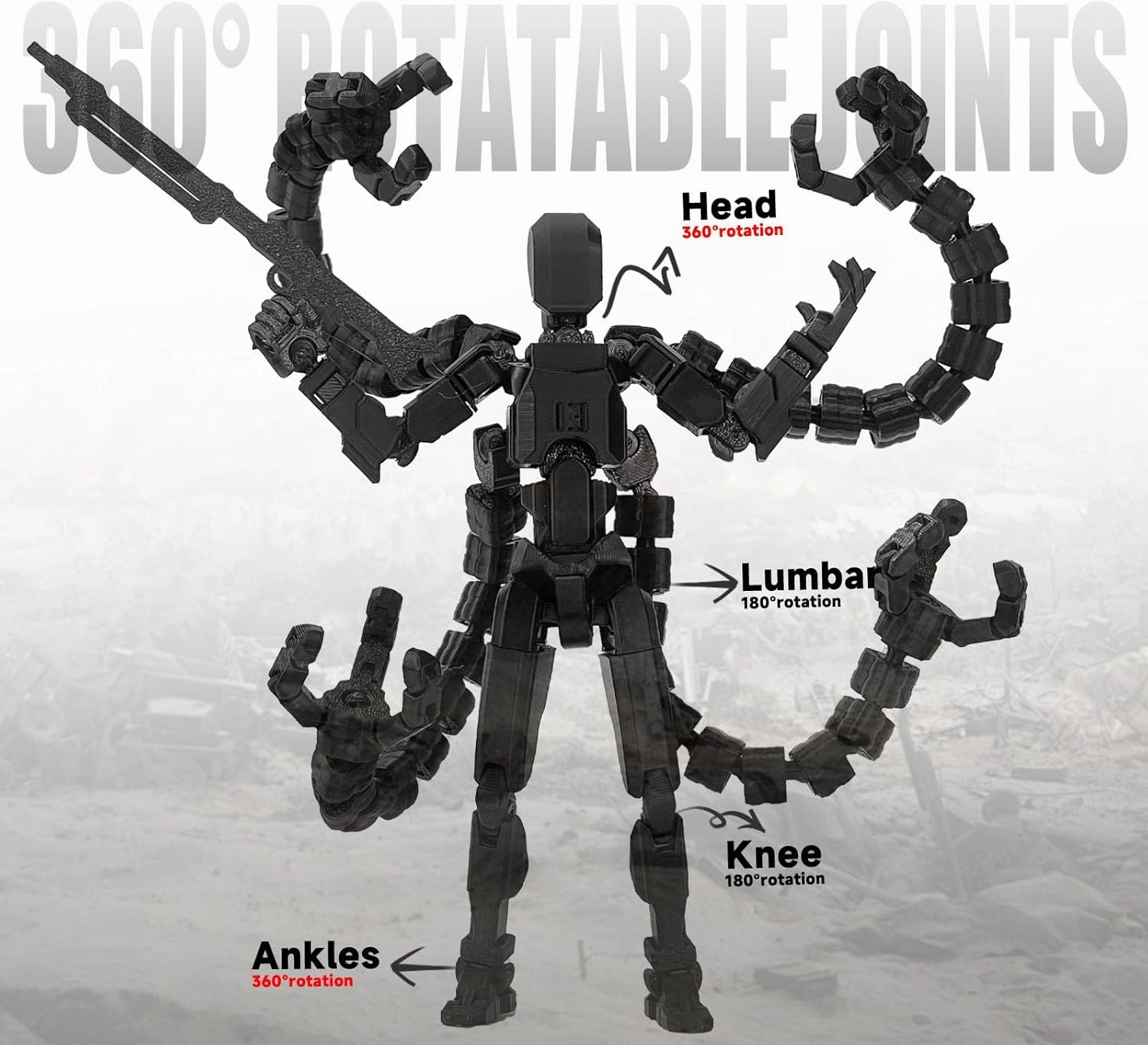 Assembly Completed 7.2inch T13 Action Figure 3D Printed Multi-Jointed Movable T13 Nova 13 Robot 13 Action Figure Desktop Decorations for Game Lovers (Black2)