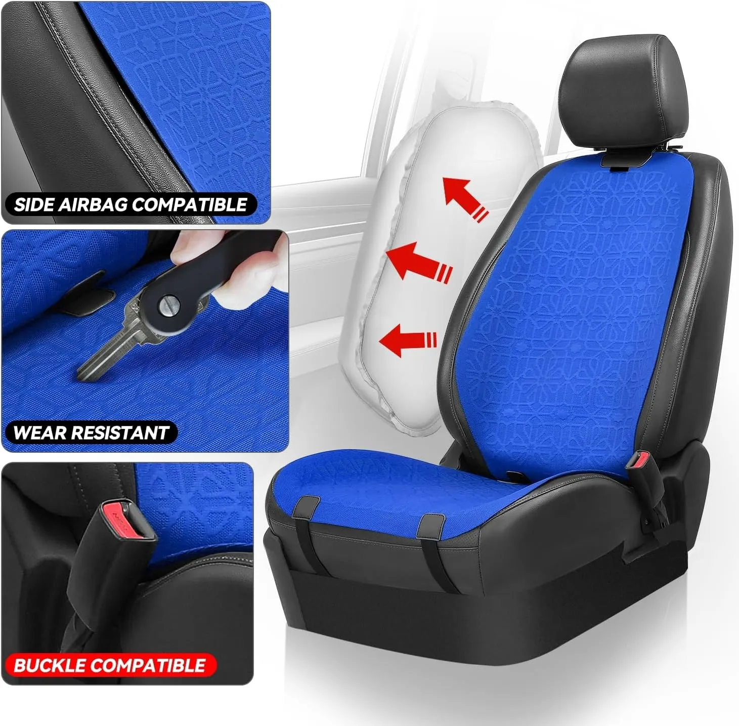 Auto Dynasty Car Seat Covers Full Set, Anti-Slip Automotive Interior Covers, Breathable and Comfort Car Seat Protectors, Airbag Compatible, Universal Fit Most Vehicles, Blue (Protex Series)