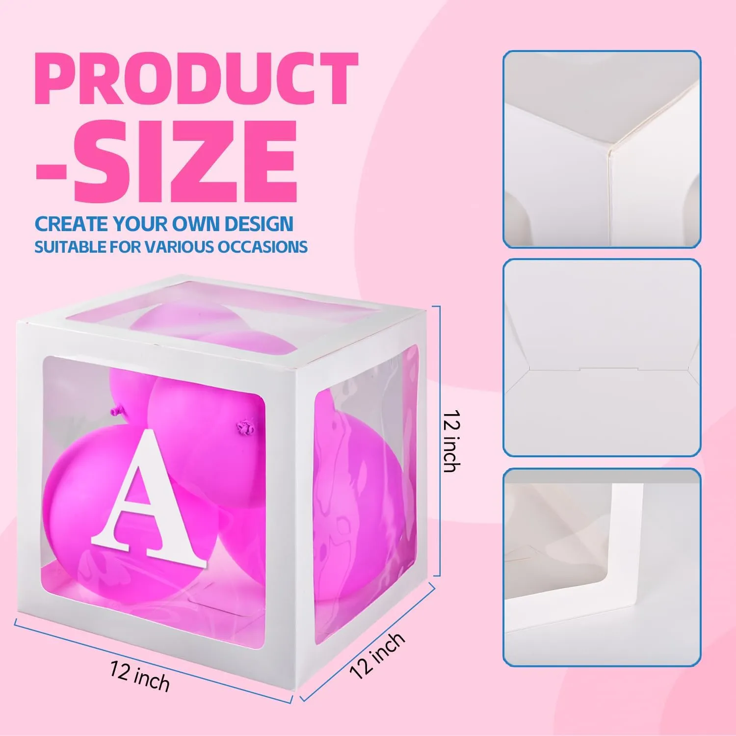Baby Boxes for Baby Shower White Clear Balloon Box Blocks Gender Reveal Decorations and Birthday Party (7 PCS Balloon Box-78 Letter)