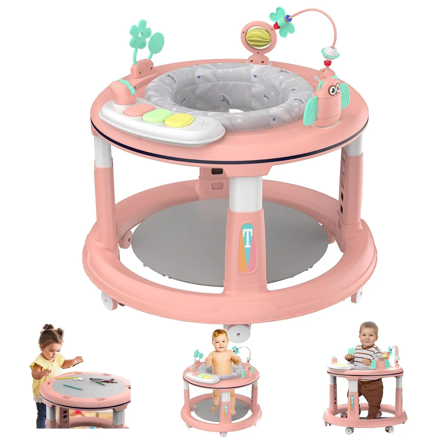 Baby Walker with 5 Adjustable Heights and 360 Degree Swivel Seat - Activity Center for Boys & Girls Babies 7-18 Months, Includes Music, Detachable Toys, Bounce Foot Pad