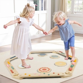 Balance Beam Wooden Balance Board Stepping Stones Montessori Toy for Kids 3-5 Toddler Gross Motor Skills Build Coordination Gymnastics Obstacle Course Indoor Outdoor Gift 6pcs