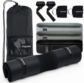 Barbell Pad Set with Hip Thrust Squat Pad Lifting Wrist Straps Ankle Straps for Cable Machines Resistance Bands Carry Bag Gym Accessories