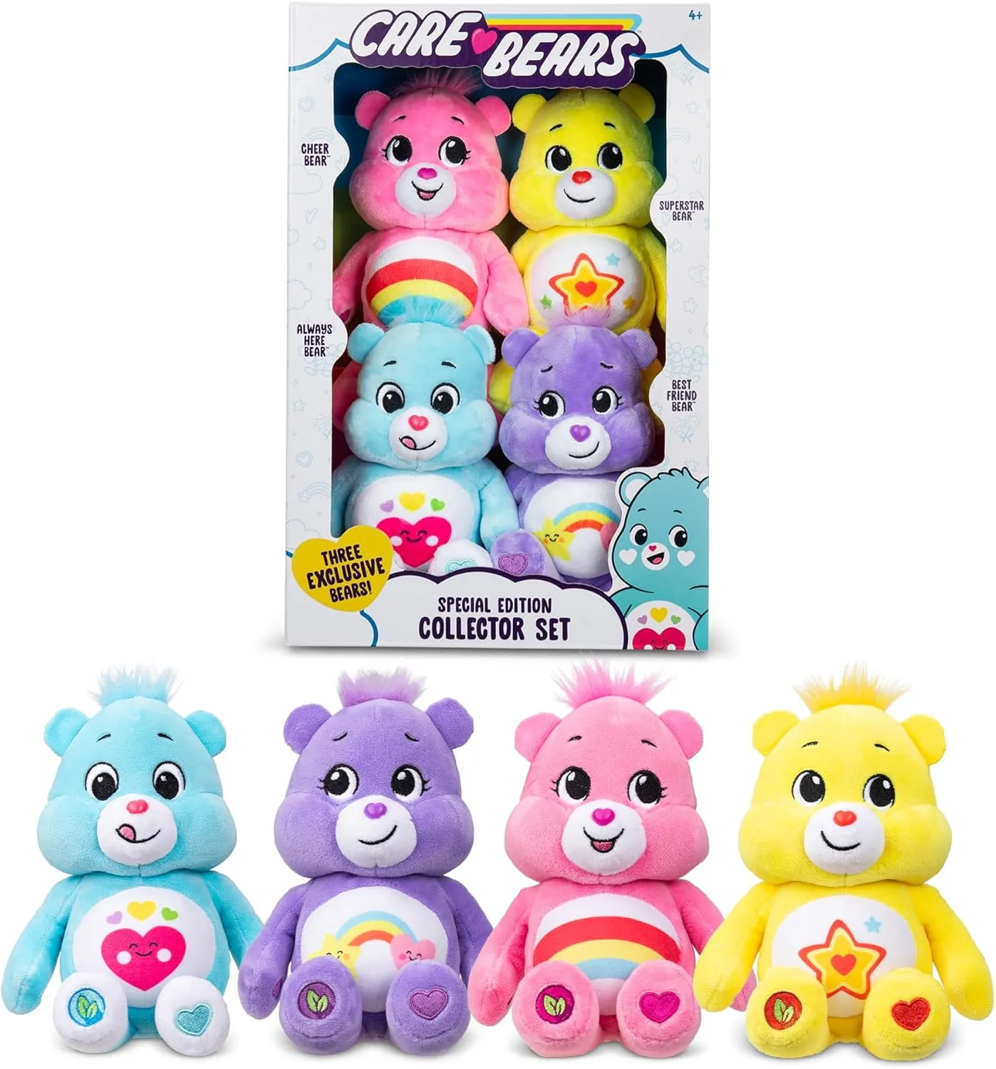 Basic Fun Care Bears Treasure Chest: Set of 4 Beanie Plush Toys, Soft & Cuddly, Perfect for Collecting & Playing, Suitable for Boys & Girls from 3 Years