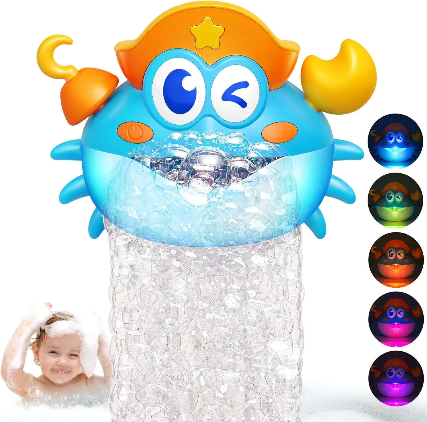 Bath Toys,Crab Baby Bath Toys Light Up Bath Bubble Machine with Colourful RGB Light Great Birthday Gift for Boys and Girls Toddler Toy for Kids Ages 1-3 4-8
