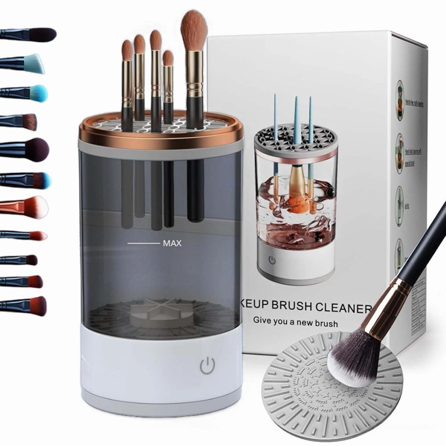 Beauty Swirl Cosmetic Brush Cleaner, The Cozy Luna Brush Cleaner, Electric Makeup Brush Cleaner, Cosmetic Brush Cleaner, Suitable for All Makeup Brush Size (Black, Plug-in)