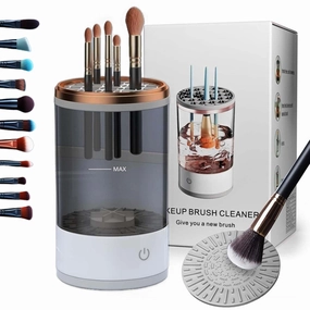 Beauty Swirl Cosmetic Brush Cleaner, The Cozy Luna Brush Cleaner, Electric Makeup Brush Cleaner, Cosmetic Brush Cleaner, Suitable for All Makeup Brush Size (Black, Plug-in)