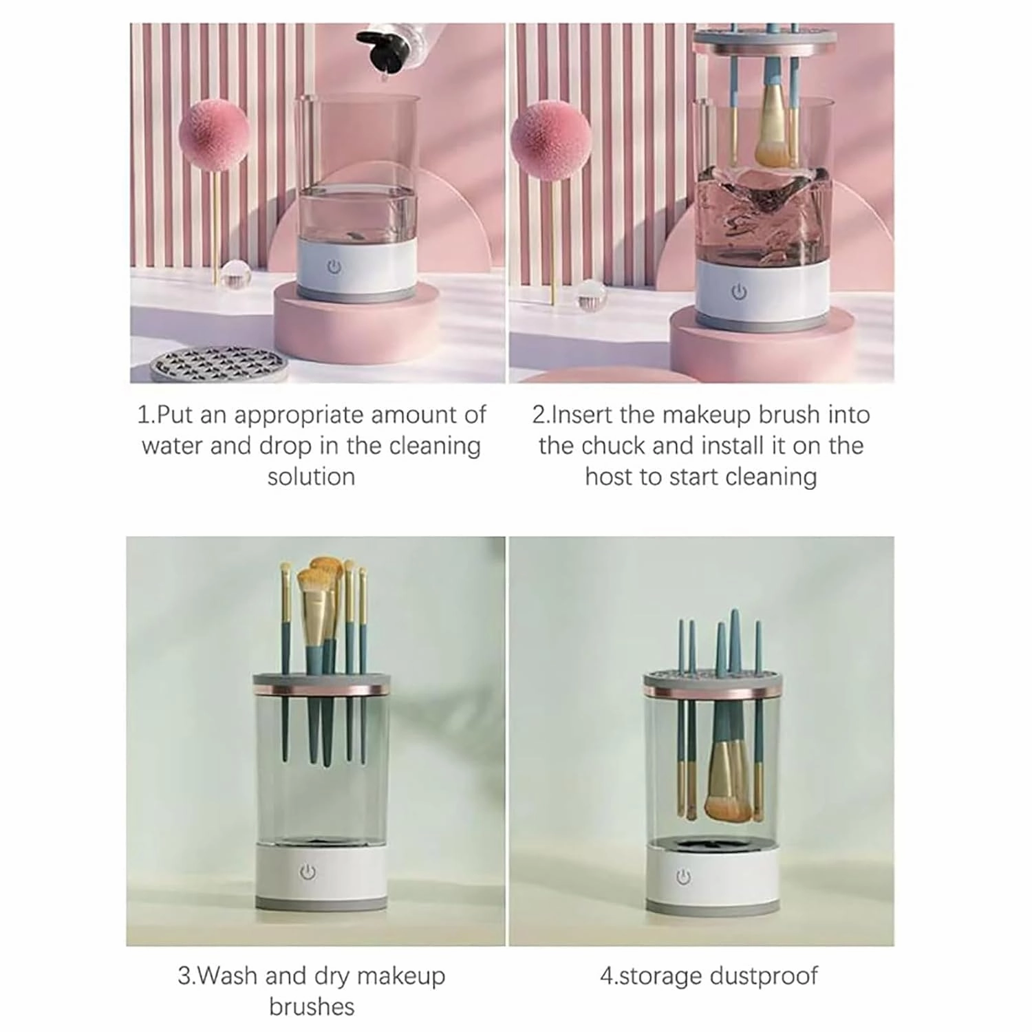Beauty Swirl Cosmetic Brush Cleaner, The Cozy Luna Brush Cleaner, Electric Makeup Brush Cleaner, Cosmetic Brush Cleaner, Suitable for All Makeup Brush Size (Black, Plug-in)