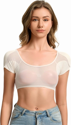 BIMEI Women Shoulder Pad Short Sleeves Padded Tank Top Shirt Soft Underwear Underarm Sweat Vest