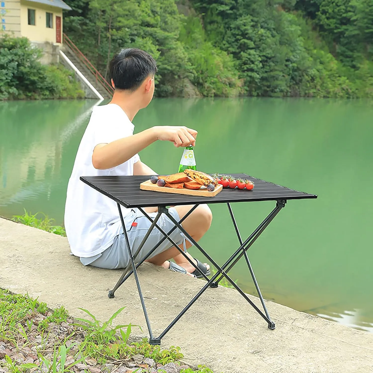 BK&MF Outdoor Folding Camping Table,Aluminum Picnic Camping Table Ultralight Compact Grill Table with Carry Bag for Cooking, Picnic, Camp,A,56x40x46cm(22x16x18inch)