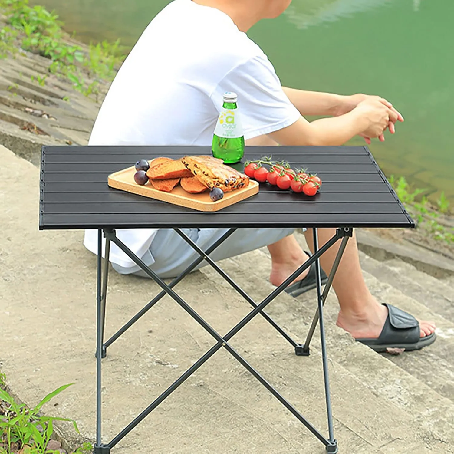 BK&MF Outdoor Folding Camping Table,Aluminum Picnic Camping Table Ultralight Compact Grill Table with Carry Bag for Cooking, Picnic, Camp,A,56x40x46cm(22x16x18inch)