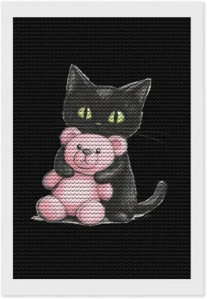 Black Cat Friend Teddy Bear Diamond Art Painting Kits Craft for Home Wall Decor for Adults DIY Gift 8"x12"