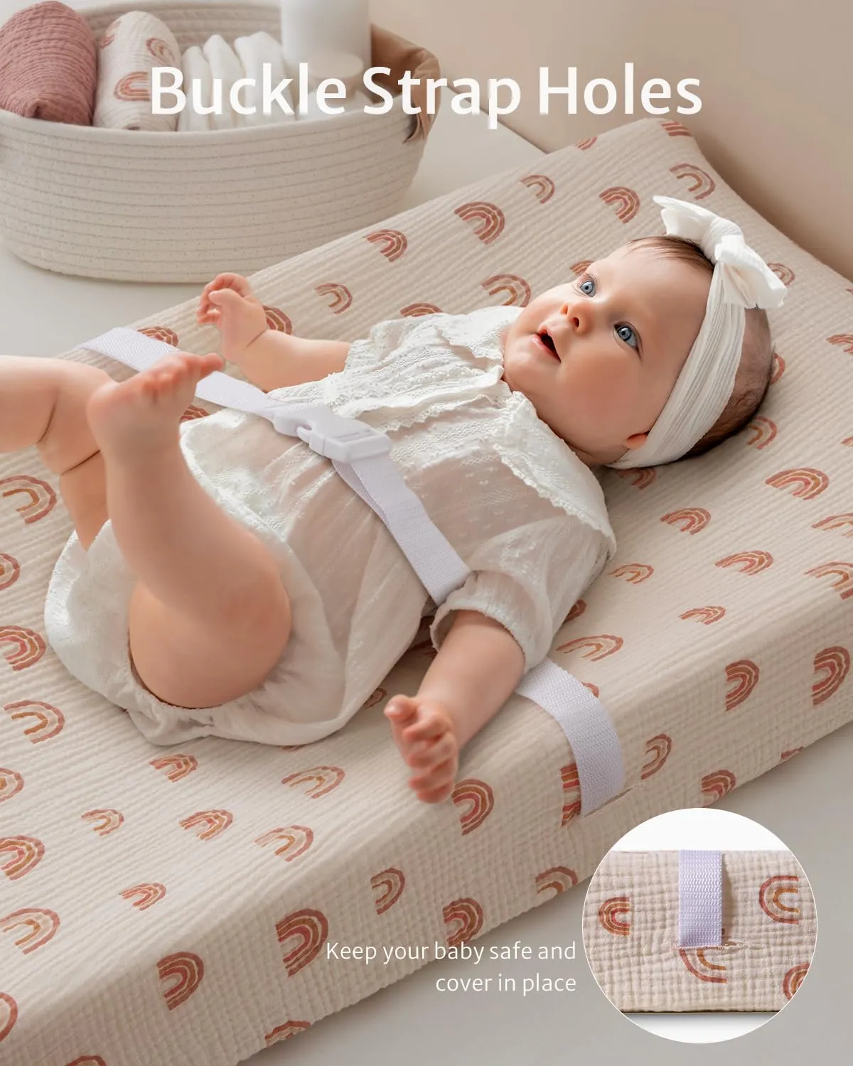 Blissful Diary Muslin Changing Pad Cover for Girls Boys, Ultra Soft Breathable Cotton, Baby Diaper Change Table Pad Covers, 2Pack (Dusty Pink&Rainbow)