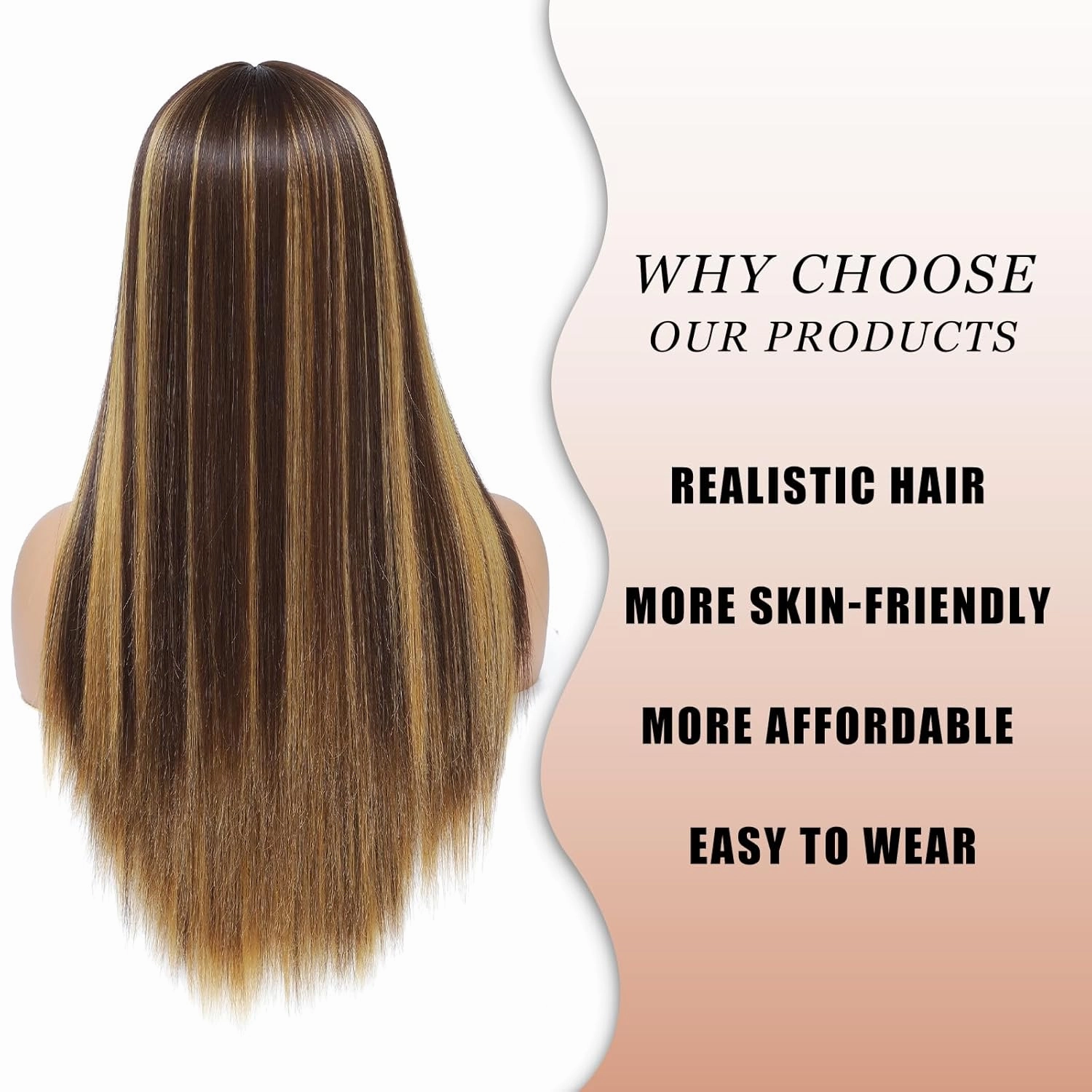 Blonde Highlight Wig, Blonde Mix Brown Wig With Bangs, Natural Silky Soft Synthetic Heat Resistant Fiber Wigs Hair For Daily Party Use 24 Inches ﻿