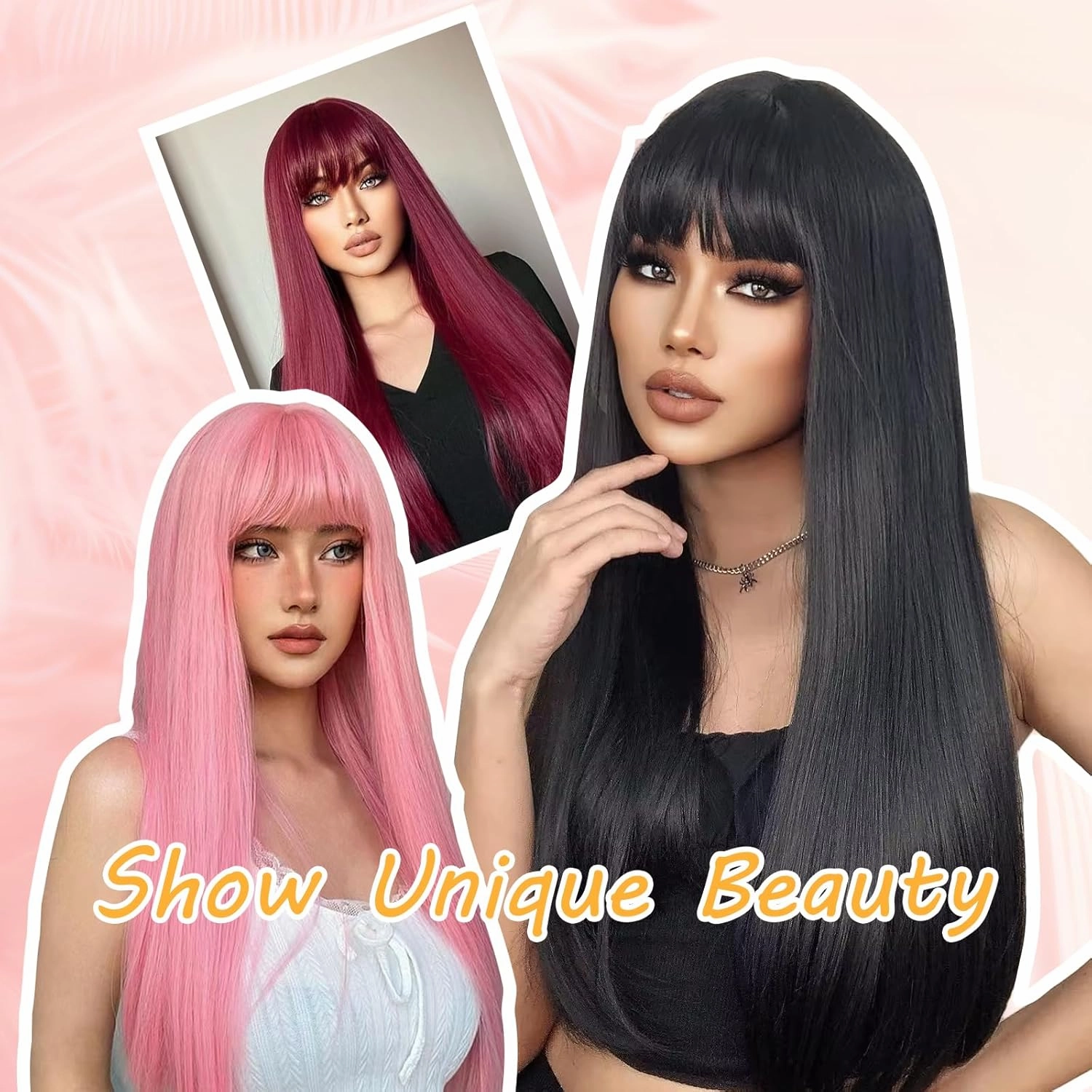 Blonde Highlight Wig, Blonde Mix Brown Wig With Bangs, Natural Silky Soft Synthetic Heat Resistant Fiber Wigs Hair For Daily Party Use 24 Inches ﻿
