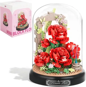 Blooming Red Roses Building Set for Adults, 574 PCS Botanical Collection with Dust Cover – Romantic Rose Bouquet Bonsai Blocks, Perfect Valentine’s Day Gift for Women and Girls
