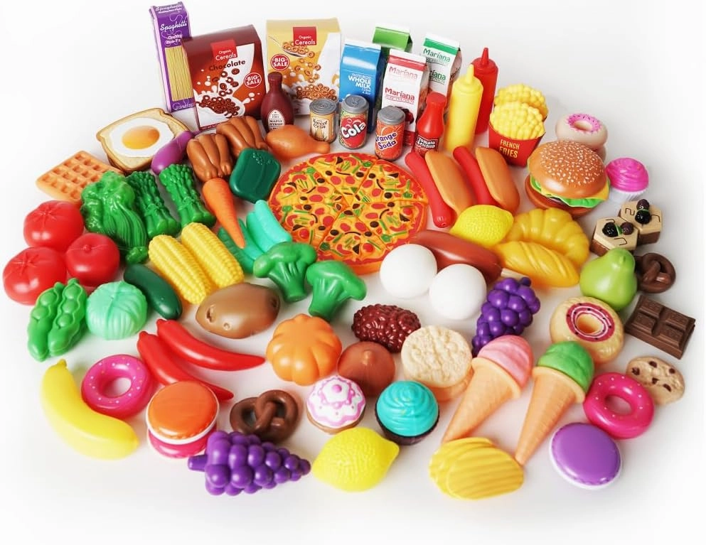 Boley Deluxe 120-Piece Play Food Assortment: Realistic Toy Food for Creative Pretend Play - Great for Kitchen and Grocery Sets