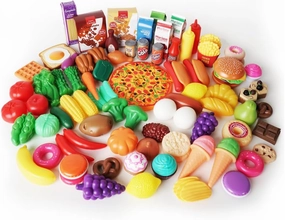 Boley Deluxe 120-Piece Play Food Assortment: Realistic Toy Food for Creative Pretend Play - Great for Kitchen and Grocery Sets