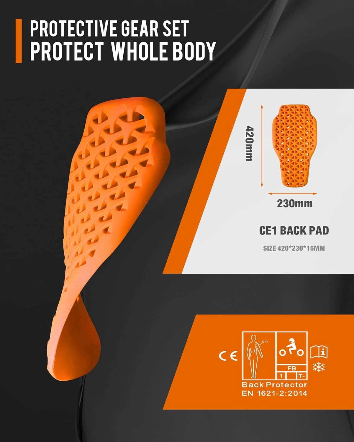 BORLENI CE Level 1 Back Armor Protection Pad and CE Level 2 Elbow and Shoulder Certified Armor Pads Set, Motorcycle Armor Protector Inserts for Motorcycle Jackets