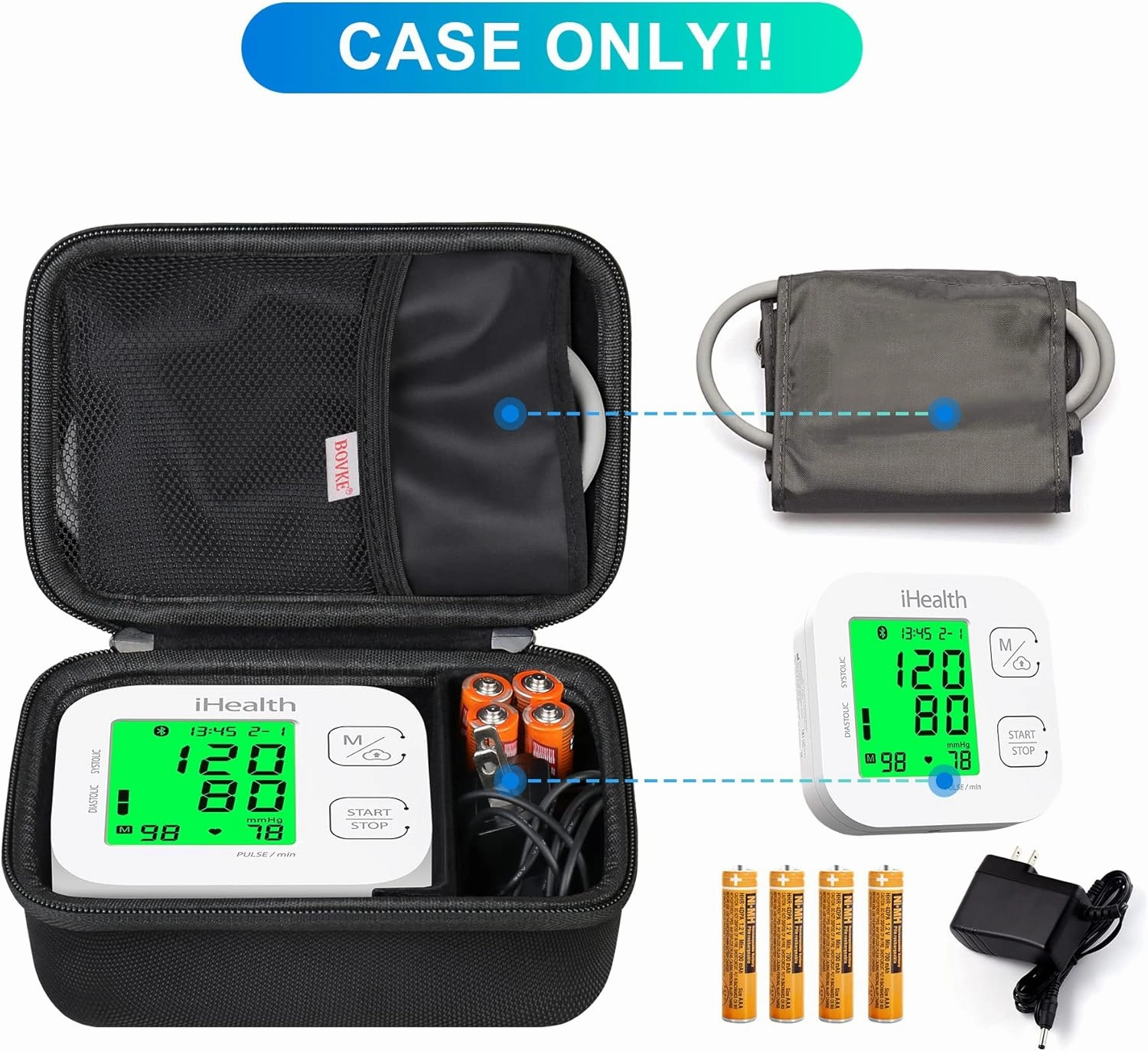 BOVKE Carrying Case for iHealth Track Smart Upper Arm Blood Pressure Monitor, iHealth Bluetooth Blood Pressure Machine Case, Black